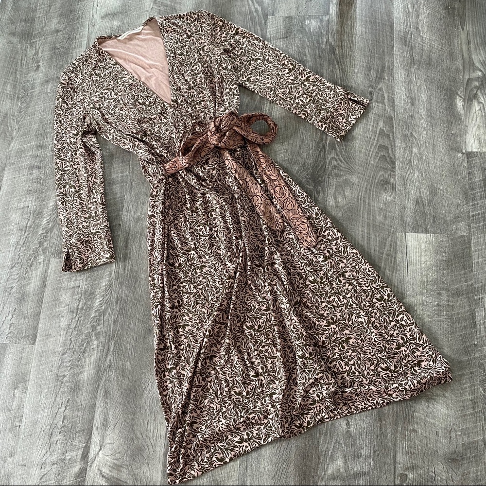 DVF Floral Pink Wrap Dress Small